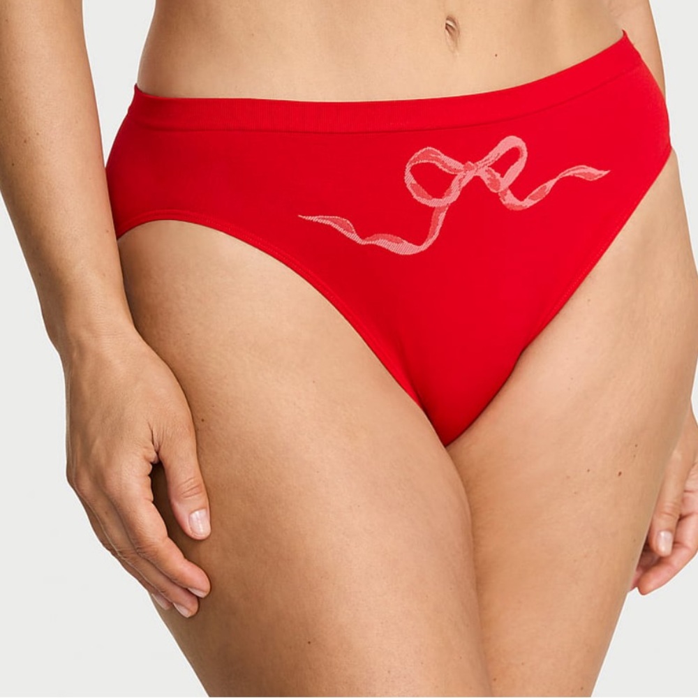 NWT Victoria's Secret Red Bow Seamless High-Leg Brief Panty